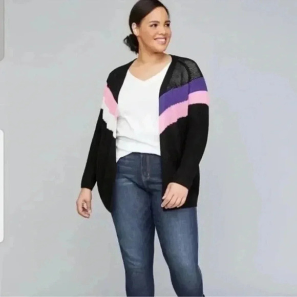 Lane Bryant | Plus Size 14/16 Open Front Cardigan Black Purple Career Office - Picture 2 of 5